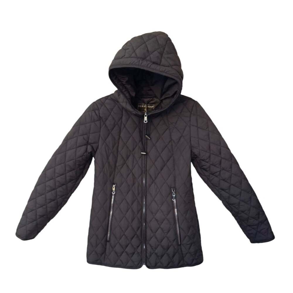 Bernardo Quilted Puffer Hooded Everyday Jacket - Black Size S